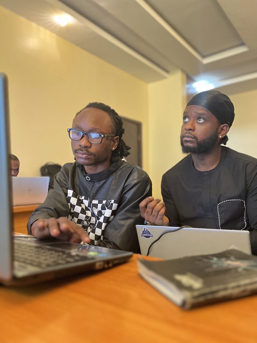 Learners working through a problem together